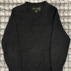 Men's Vintage Cable-Knit Gray Eddie Bauer V-Neck Sweater